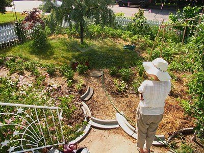 A woman standing in front of the garden