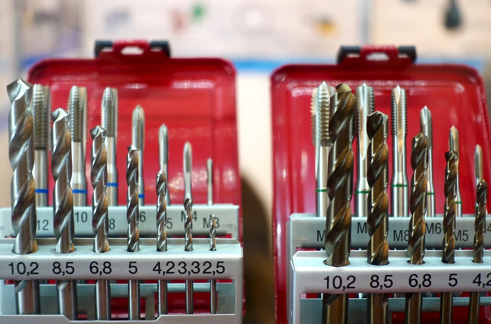 A box of drilling tools