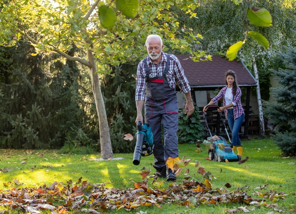 A senior man working in the garden