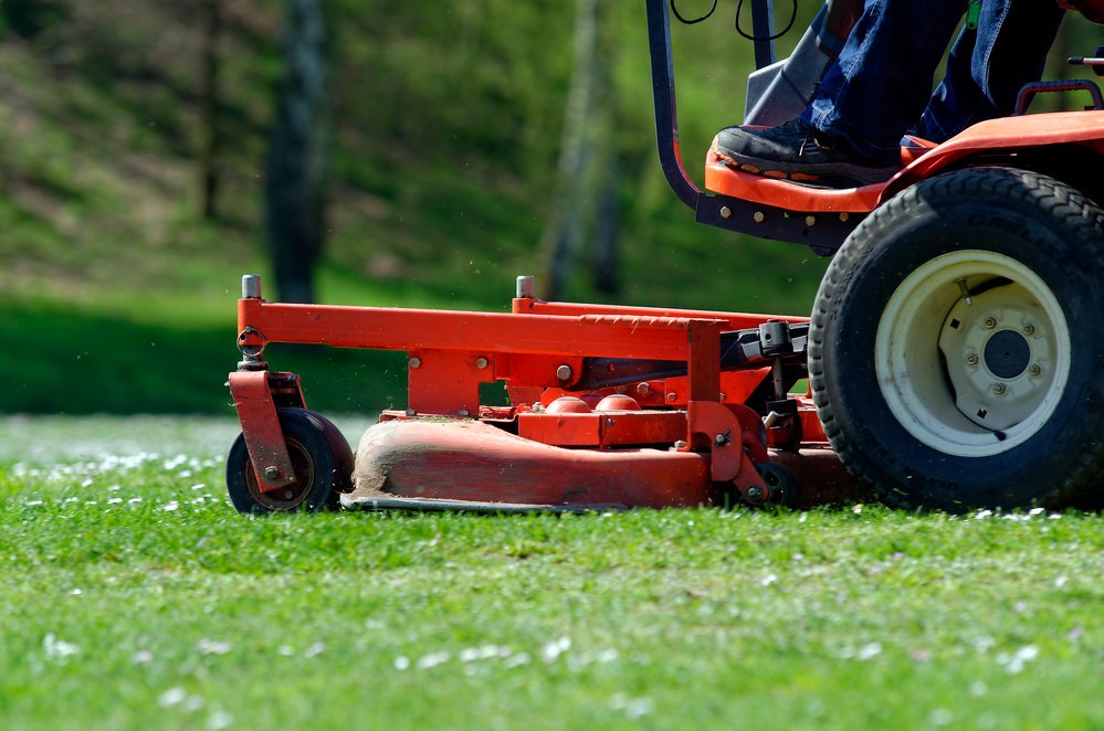 Close-up of a ride on lawnmowing equipment