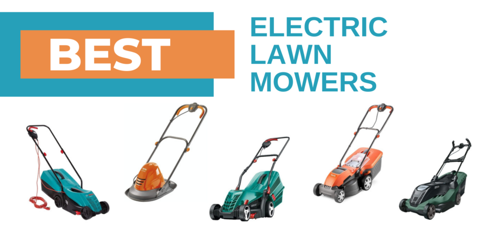 electric lawn mowers collage